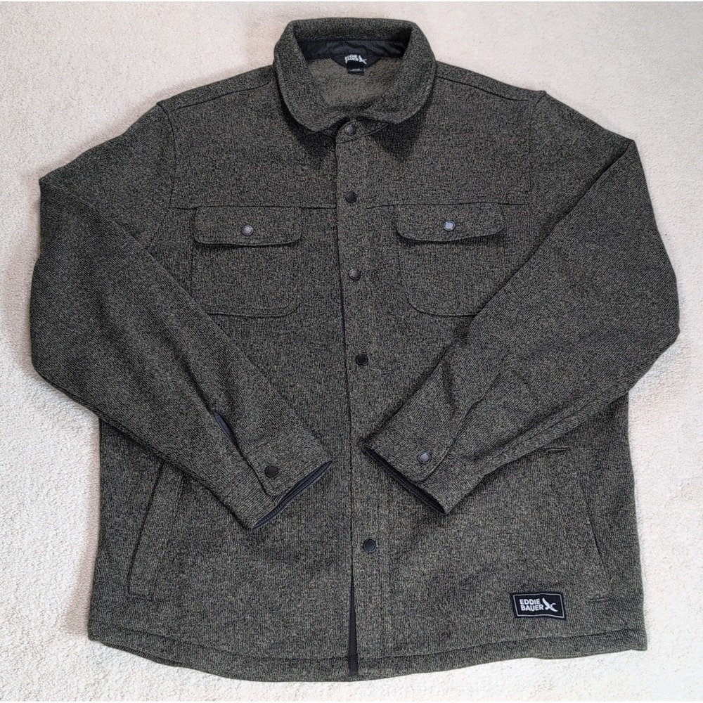 Eddie Bauer Mens Green Knit Fleece Lined Snap Front Shirt Jacket EB006413 Size M